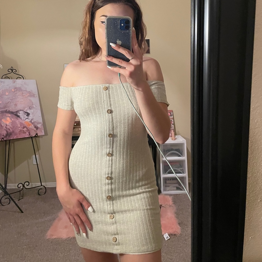 Kylie Beige Off Shoulder Dress
